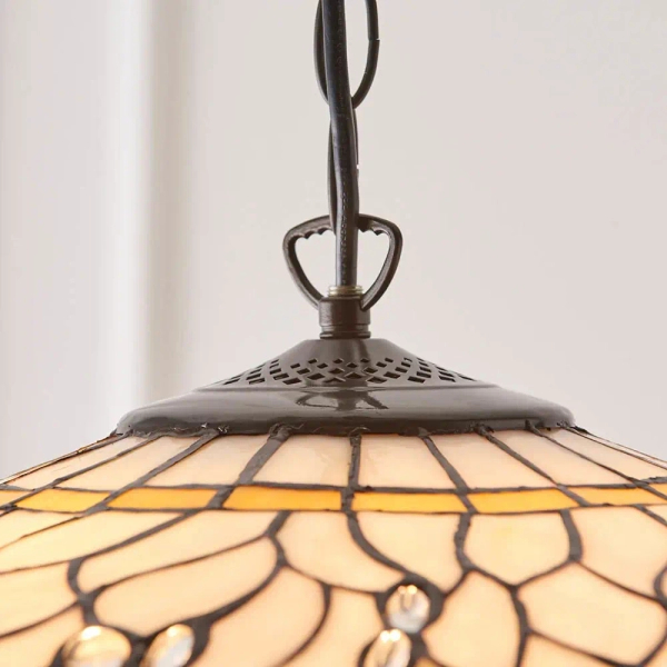Szklana wisząca lampa nad stół Dragonfly 64079 na łańcuchu tiffany beżowa