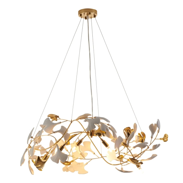 Żyrandol ceramiczny BOTANIKA biały złoty dekoracyjny 6xG9 do salonu XY080P-L1000 gold