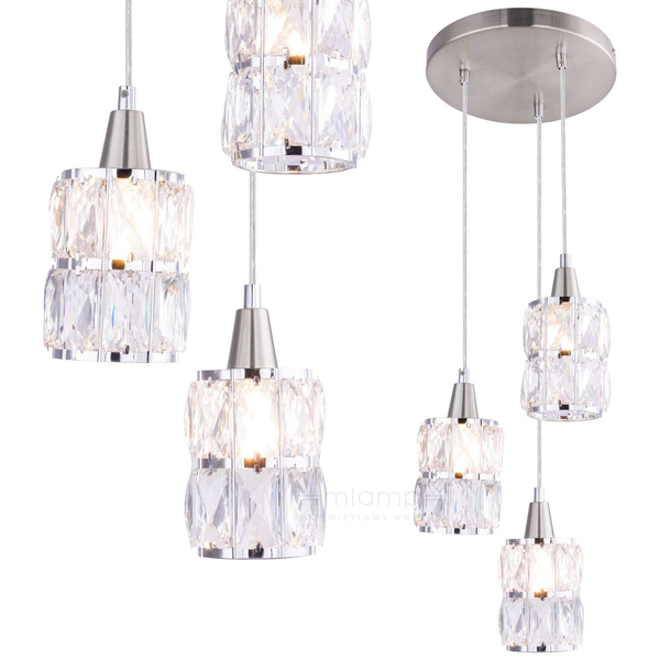 Glamour LAMPA wisząca WOLLI 15760-3 Globo szklana OPRAWA zwis kryształki nikiel matowy chrom