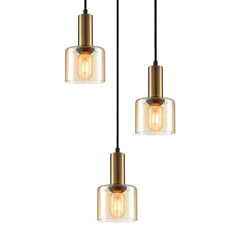 Salonowa lampa wisząca Santia PND-65342-3A-BRO+AMB szklana do salonu miedziana bursztynowa