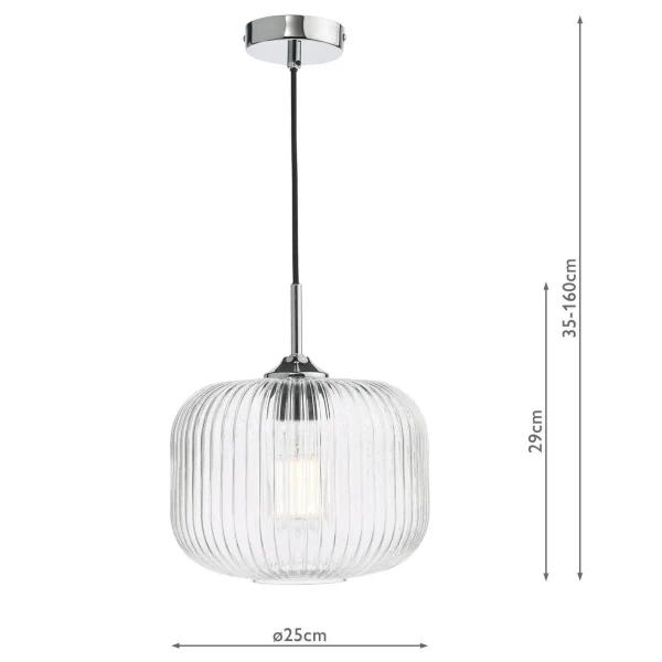 Regulowana wisząca lampa Demarius DEM0108 ryflowany szklany przezroczysty