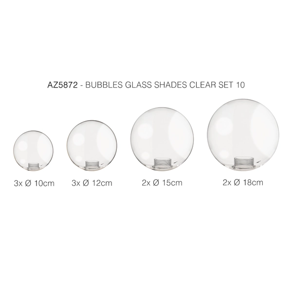 Zestaw 10 kloszy BUBBLES AZ5872 Azzardo 10,12,15,18cm szkło przezroczysty