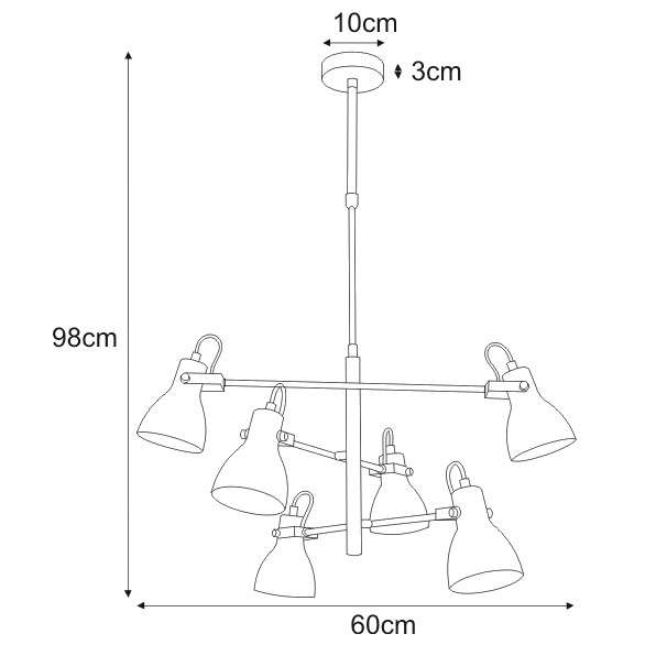 Loftowa LAMPA wisząca Kanti K-8108 Kaja metalowa OPRAWA pająk ZWIS szklane reflektorki na wysięgnikach sticks czarne białe