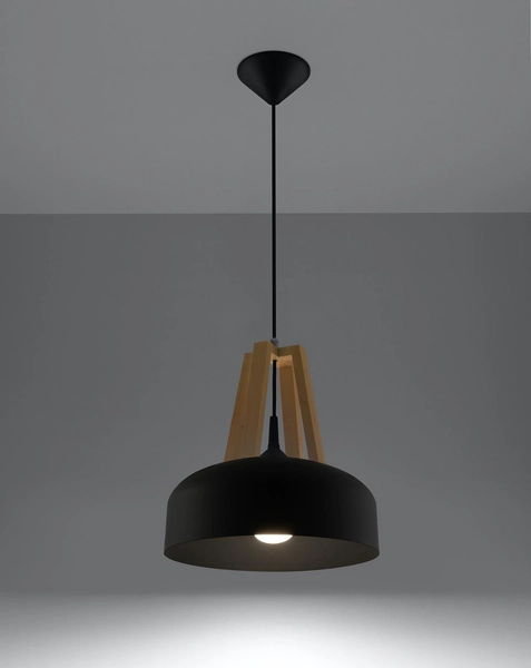 LAMPA wisząca SL.0390 rustykalna OPRAWA okrągły ZWIS metalowy drewno biały