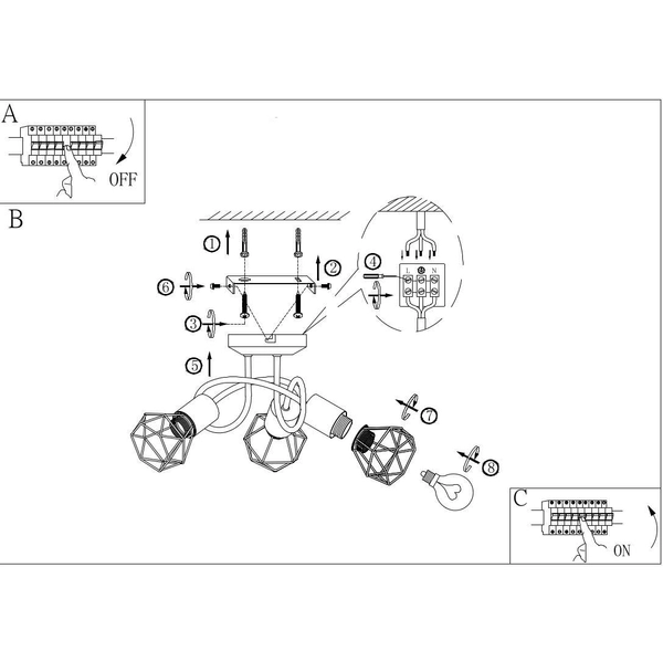Druciana LAMPA sufitowa XARA I 54802S-3D Globo industrialna OPRAWA metalowy plafon pręty czarne