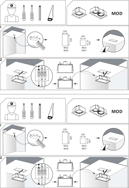Wpust LAMPA sufitowa MOD 9416 Nowodvorski podtynkowa OPRAWA prostokątna do zabudowy czarna