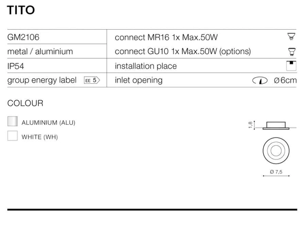 Podtynkowa lampa sufitowa Tito AZ0814 metalowa okrągły IP54 aluminium