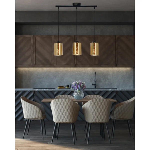 Potrójna lampa wisząca COX 33-59369 szklana tuba złoty czarny