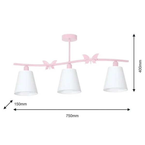 Dziecięca lampa wisząca potrójna ALICE PINK MLP979 motyle różowa