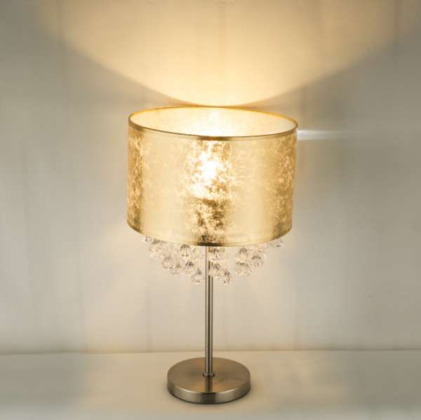 Stojąca LAMPKA nocna AMY 15187T3 Globo abażurowa LAMPA stołowa z kryształkami glamour crystal złota przezroczysta