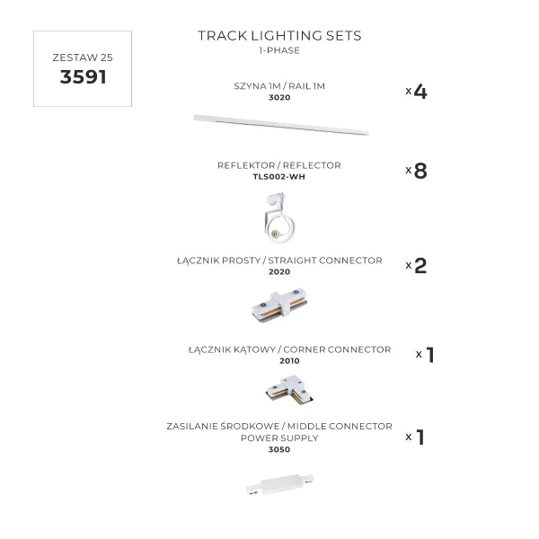 Jednofazowy system oświetlenia szynowego 3591 8xGU10 biały
