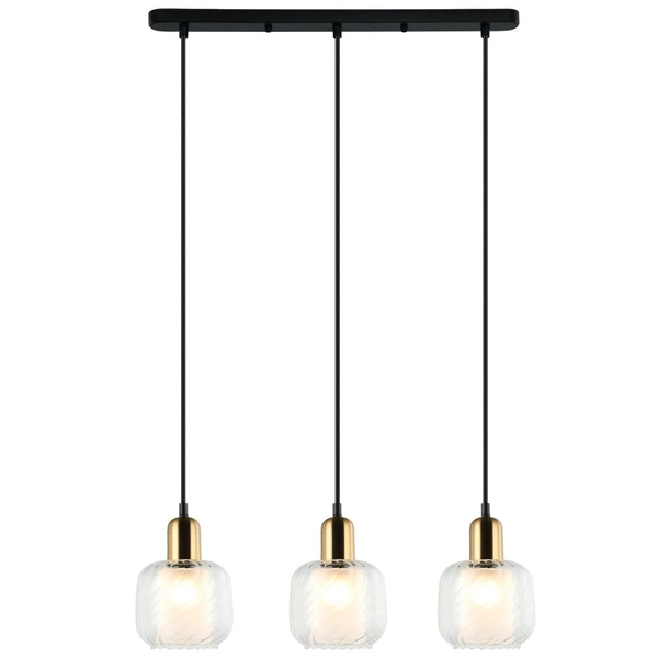 Skandynawska LAMPA wisząca LAMEZIA PND-67594-3-BRO+CL Italux 3-płomienny zwis szklany mosiądz