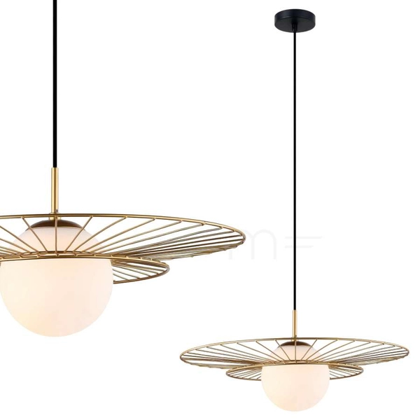 Druciana lampa wisząca ALISON MDM-4001/1 GD okrągła kula ball złoty biały