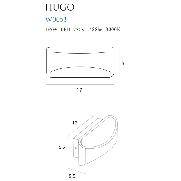 Kinkiet ścienny HUGO W0053 Maxlight LED 5W 3000K metal biały