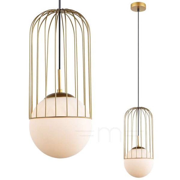 Druciana LAMPA wisząca MATTY MDM-3940/1 GD Italux metalowa OPRAWA drut ZWIS szklana kula ball klatka loft złota