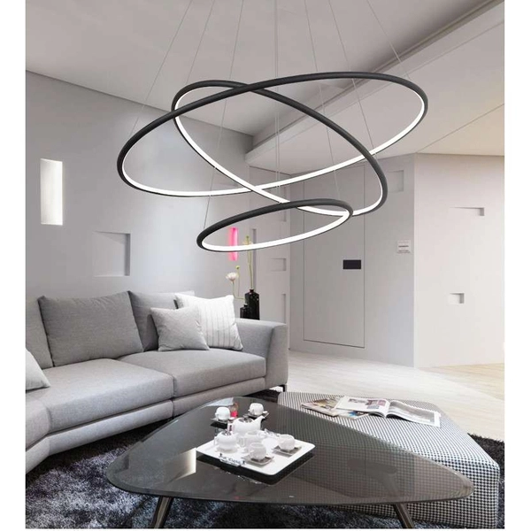 LAMPA wisząca SLIM/000011/3000/B MDECO metalowa OPRAWA biurowy ZWIS LED 99W 3000K pierścienie czarne