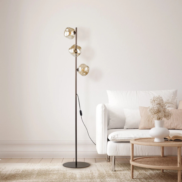 Stojąca lampa do sypialni Lava Brown 16150 szklane klosze brązowy