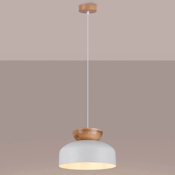 Wisząca lampa nad stół Marion SL.1350 kopuła kuchenna drewniana biała