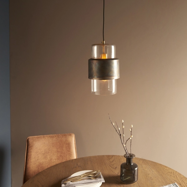 Industrialna lampa wisząca L&-190601 Light& tuba szklana brąz patyna