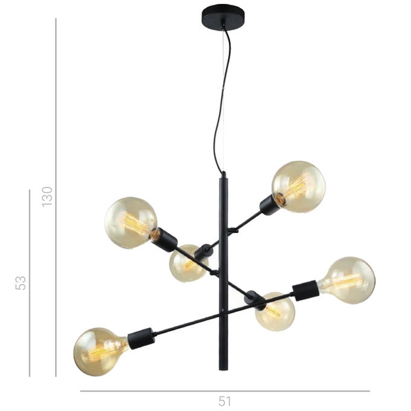 LAMPA wisząca MADALYN MDM3582/6 BK Italux industrialna OPRAWA sticks ZWIS żarówki bulbs loft czarny