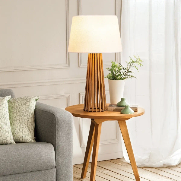 Abażurowa lampka stołowa Slatted QN-SLATTED-TL-TEAK brązowy kość słoniowa