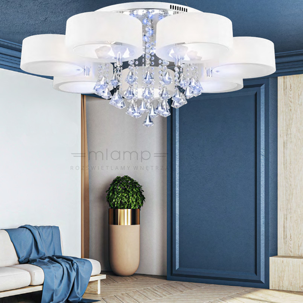 Sufitowa LAMPA glamour DRS8006/7 8C LED 420W Elem metalowa OPRAWA crystal z pilotem chrom biała