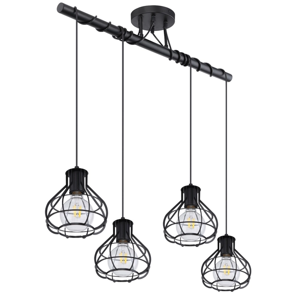 Wisząca LAMPA industrialna CLASTRA 15388-4D Globo druciana OPRAWA metalowy ZWIS na listwie czarny