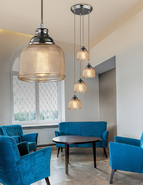 Industrialna lampa wisząca Mora do holu przezroczysta chrom