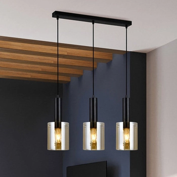 Skandynawska LAMPA wisząca SARDO PND-5581-3-BK+AMB Italux szklana OPRAWA loftowy ZWIS tuby okrągłe bursztynowe czarne