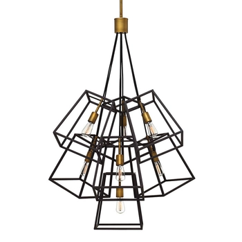 Metalowa lampa wisząca Fulton HK-FULTON-7P loftowa czarna mosiądz