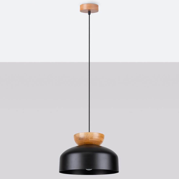 Wisząca lampa do salonu Marion SL.1351 półokrągła drewniana czarna