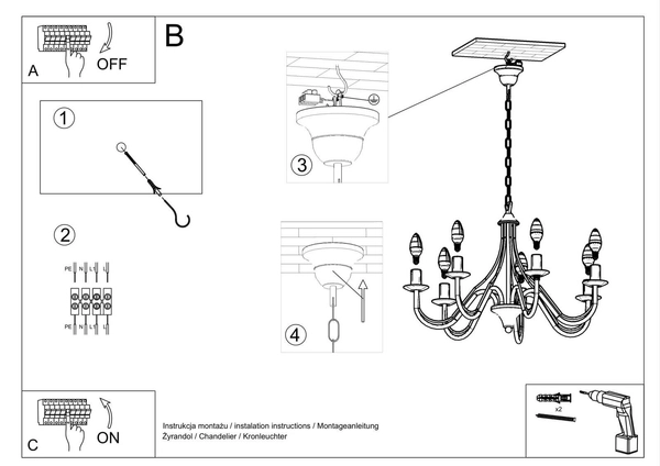 Żyrandol LAMPA wisząca SL.0218 metalowa OPRAWA świecznikowa ZWIS na łańcuchu maria teresa czarny