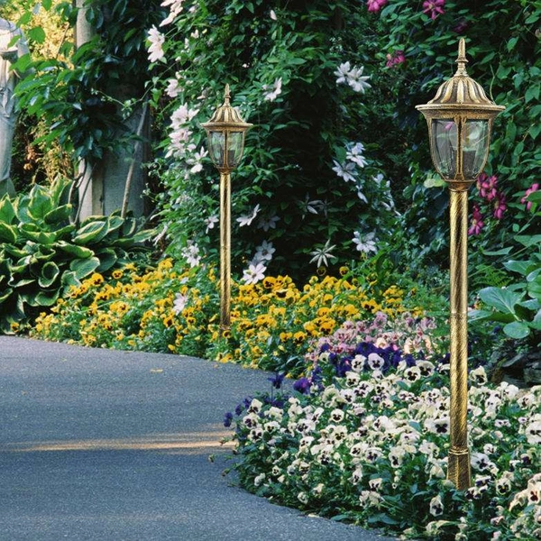 Stojąca LAMPA zewnętrzna FLORENCJA 302595 Polux ogrodowa OPRAWA metalowa latarnia outdoor IP43 patyna przezroczysta