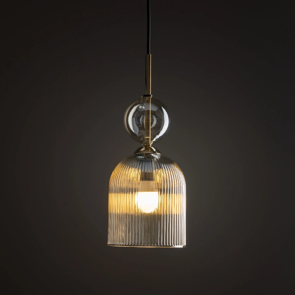 Szklana wisząca lampa Sophia Cognac 11039 ryflowana brązowy