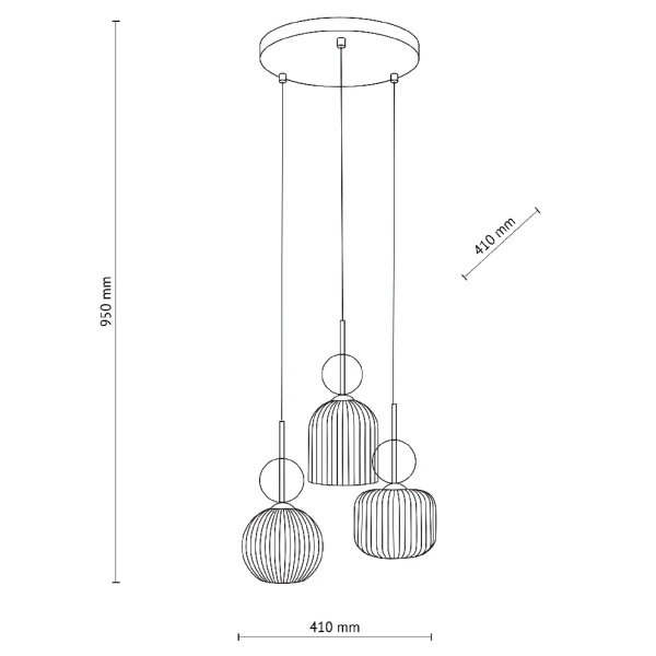Ryflowany potrójny żyrandol Sophia Cognac 11041 szklany czarny beżowy