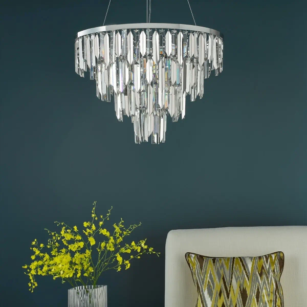 Kryształowa lampa wisząca Fuentes FUE0550 nad stół do salonu chrom
