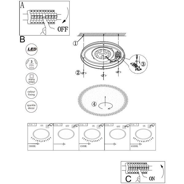 Plafon LAMPA sufitowa OVI 41749-12 Globo okrągła OPRAWA glamour LED 12W 3000K - 6500K crystal biały - przezroczysty