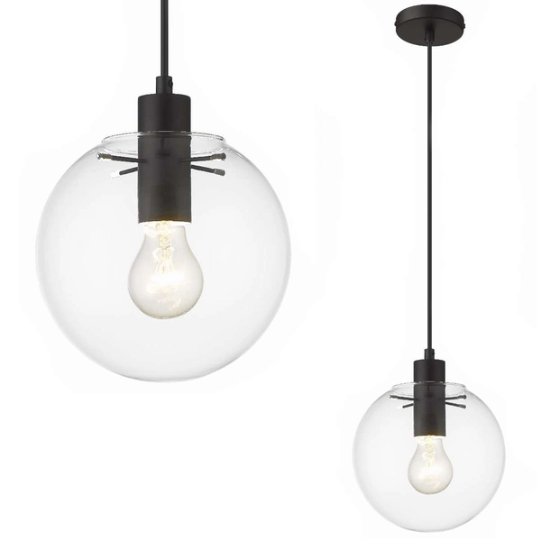 LAMPA wisząca PUERTO LP-004/1P S BK Light Prestige loftowa OPRAWA skandynawski ZWIS szklana kula przezroczysta czarna