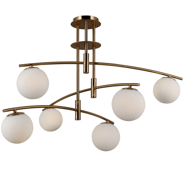 Loftowa LAMPA sufitowa SENAI PND-31322-6-HB Italux metalowa OPRAWA modernistyczna szklane kule mosiądz