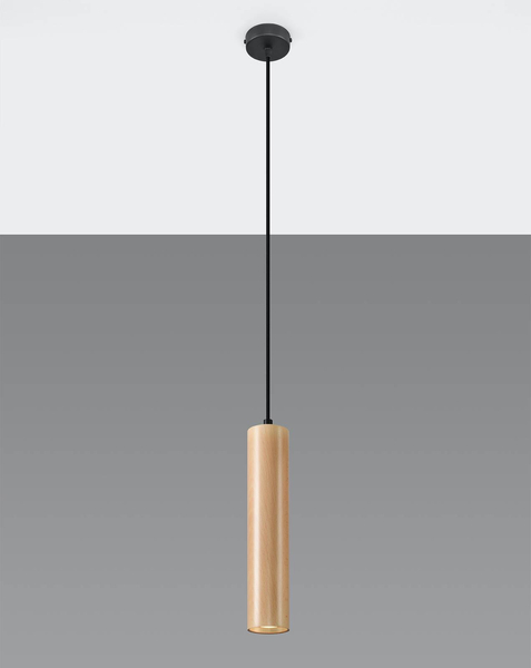 Wisząca LAMPA ekologiczna SL.0636 drewniana OPRAWA tuba ZWIS okrągły czarny