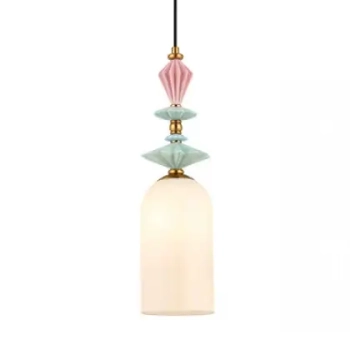 Ceramiczna lampa wisząca 22078 szklana kremowa mosiądz