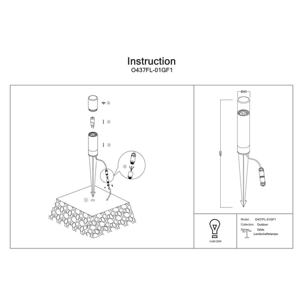 Podłużna lampa zewnętrzna słupek Glide O437FL-01GF1 wtykowy grafitowy