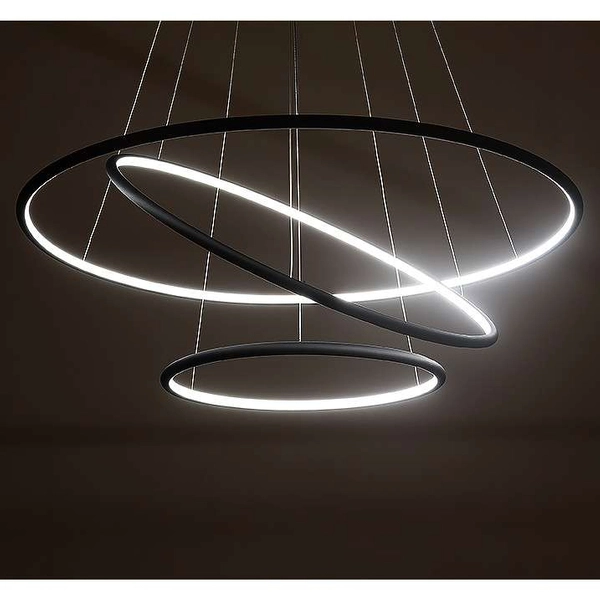 LAMPA wisząca SLIM/000011/4000/B MDECO biurowa OPRAWA metalowy ZWIS LED 99W 4000K pierścienie czarne