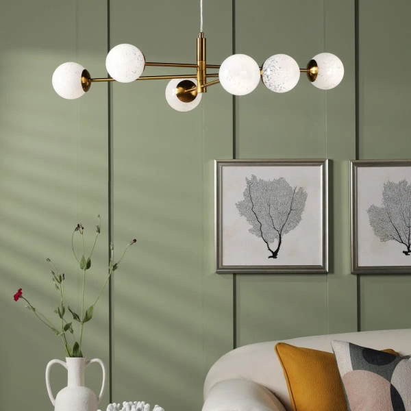 Okrągła lampa wisząca nad stół Vingette VIG0645-17 kule białe mosiądz