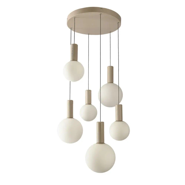 Wisząca lampa molekułowa TESTA beżowa biała 36-50915 6xG9 kulista