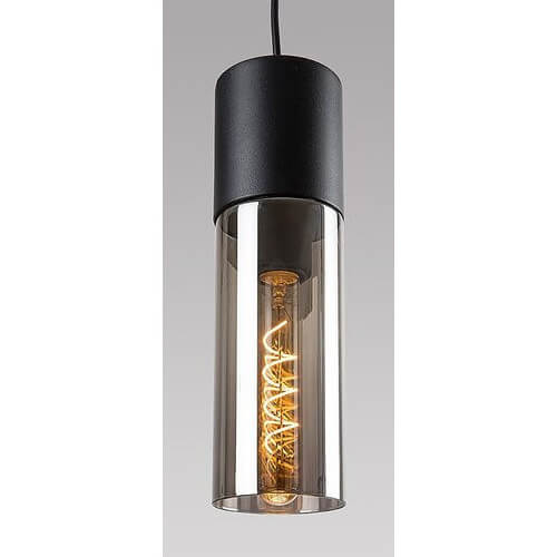 Wisząca lampa loft RONNO 72051 tubka szklana przydymiona czarna