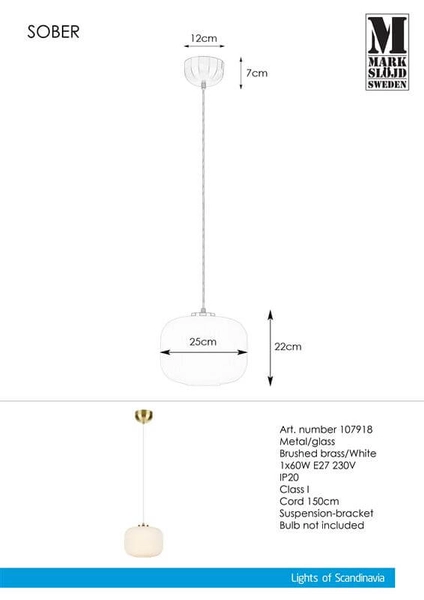Szklana lampa wisząca Sober plisowana nad stół mosiądz biała