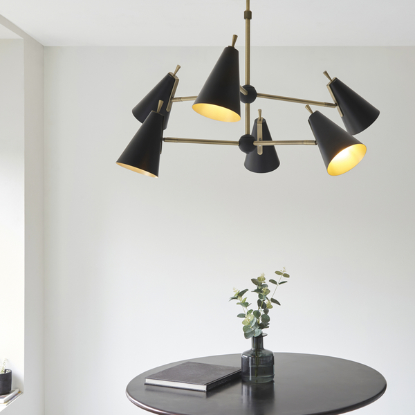 Wisząca lampa regulowana L&-196702 Light& stożkowe klosze czarne mosiądz