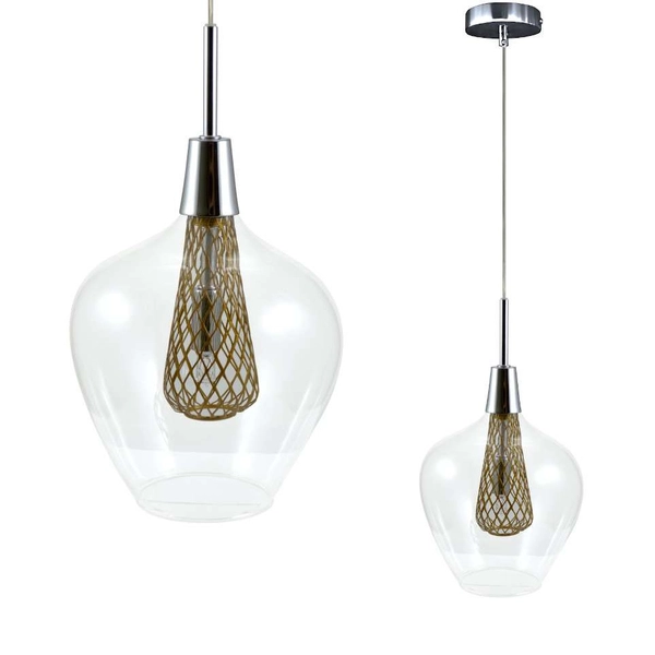 LAMPA wisząca DYSON 308054 Polux szklana OPRAWA skandynawska zwis przezroczysty chrom