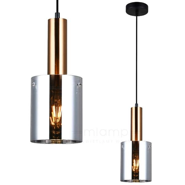 Loftowa LAMPA wisząca SARDO PND-5581-1-BRO+SG Italux skandynawska OPRAWA okrągły ZWIS szklana tuba mosiądz przydymiona